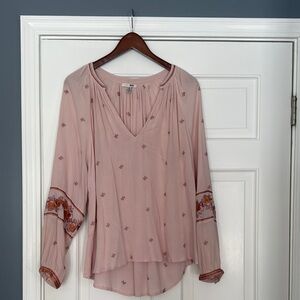 Muse Pink V-Neck Long Sleeve Relaxed Blouse